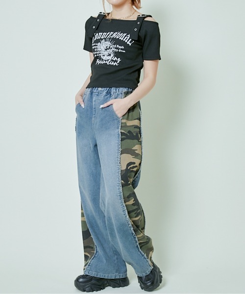 GORGE（ゴージ）の「《メイサイ切替ワイド》サイドラインデニムパンツ／インパクトデザイン（デニムパンツ・レディース・ブルー/ブラック・F）」の8枚目の写真