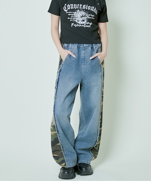 GORGE（ゴージ）の「《メイサイ切替ワイド》サイドラインデニムパンツ／インパクトデザイン（デニムパンツ・レディース・ブルー/ブラック・F）」の10枚目の写真