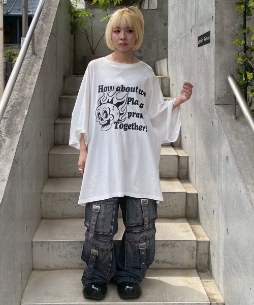 Candy Stripper（キャンディストリッパー）の「FIRE SKULL OVER SIZE RAGLAN トップス（Tシャツ/カットソー・レディース・オフホワイト/カーキ/ブラック・FREE）」の19枚目の写真