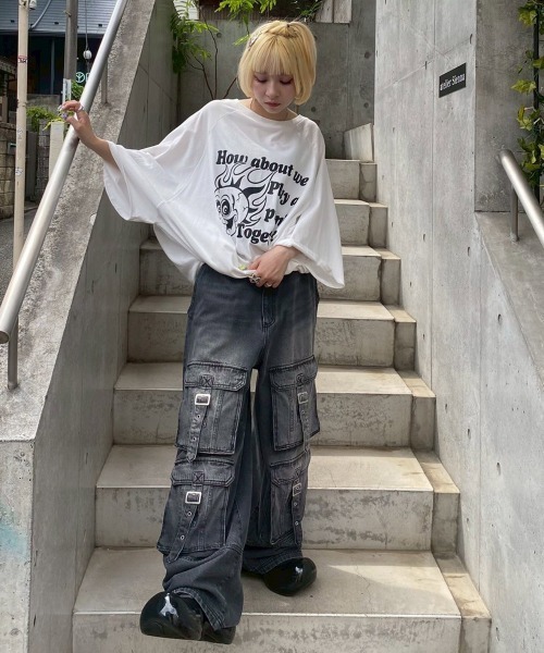 Candy Stripper（キャンディストリッパー）の「FIRE SKULL OVER SIZE RAGLAN トップス（Tシャツ/カットソー・レディース・オフホワイト/カーキ/ブラック・FREE）」の20枚目の写真