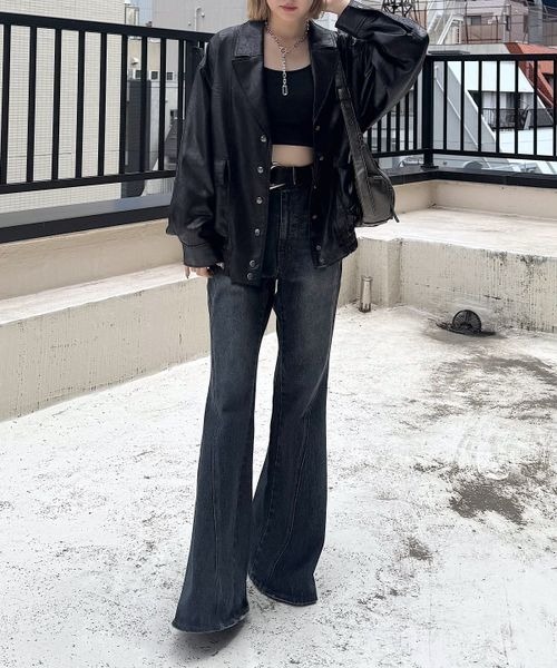 PAGEBOY（ページボーイ）の「ライトフェイクレザージャケットブルゾン（ブルゾン・レディース・ブラック/グレー系その他/ブラウン・FREE）」の5枚目の写真