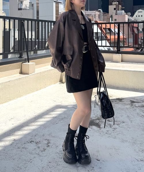 PAGEBOY（ページボーイ）の「ライトフェイクレザージャケットブルゾン（ブルゾン・レディース・ブラック/グレー系その他/ブラウン・FREE）」の7枚目の写真