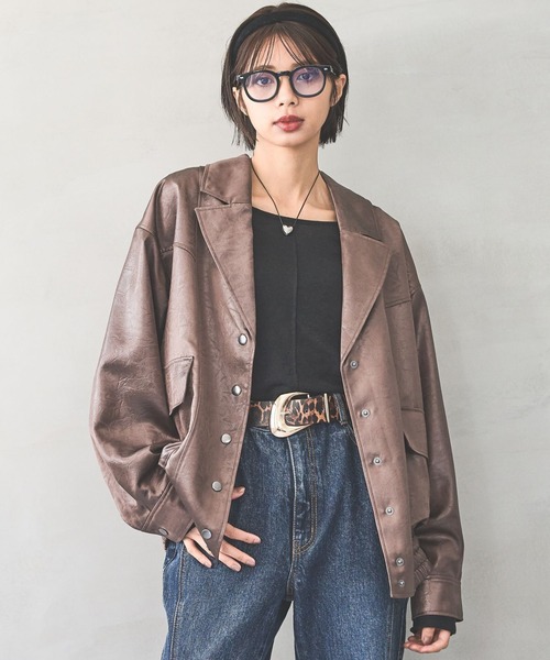 PAGEBOY ブラウンレザー ジャケット 【美品】 セール】ライトフェイクレザージャケットブルゾン（ブルゾン