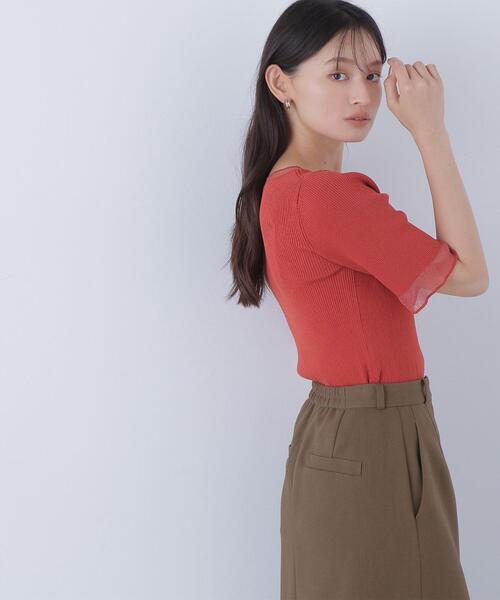 NATURAL BEAUTY BASIC(ナチュラルビューティーベーシック)の「◇シアー切替リブニット(ニット/セーター・レディース・オフホワイト/ダークオレンジ/ブラック・FREE)」の2枚目の写真