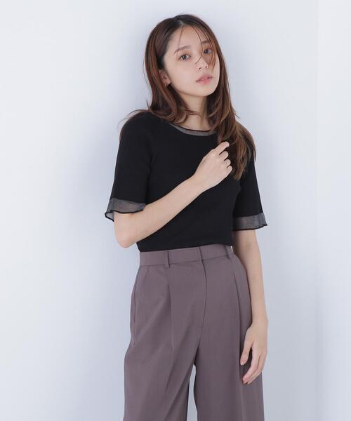 NATURAL BEAUTY BASIC(ナチュラルビューティーベーシック)の「◇シアー切替リブニット(ニット/セーター・レディース・オフホワイト/ダークオレンジ/ブラック・FREE)」の3枚目の写真