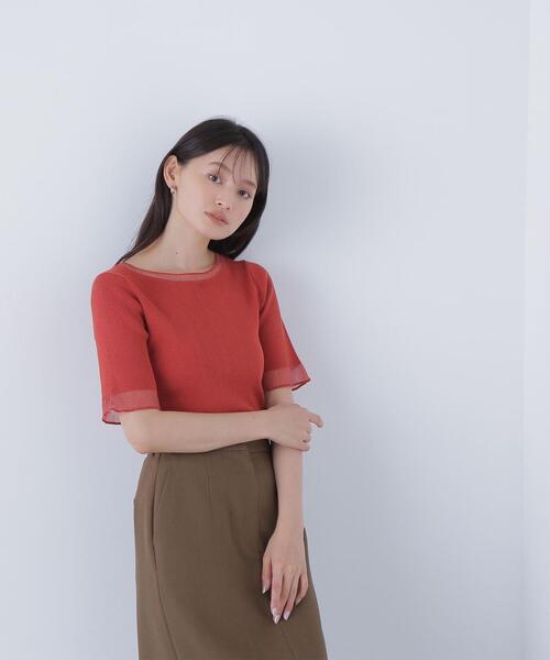 NATURAL BEAUTY BASIC(ナチュラルビューティーベーシック)の「◇シアー切替リブニット(ニット/セーター・レディース・オフホワイト/ダークオレンジ/ブラック・FREE)」の15枚目の写真