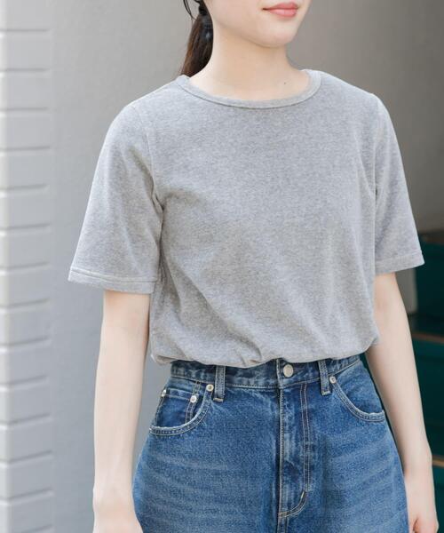 FORK&SPOON(フォークアンドスプーン)の「FORK&SPOON ベロアショートスリーブTシャツ(Tシャツ/カットソー・レディース・グリーン/チャコールグレー/グレー系その他・1)」の4枚目の写真