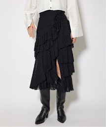 レースラッフルロングハイウエストスカート 秋服