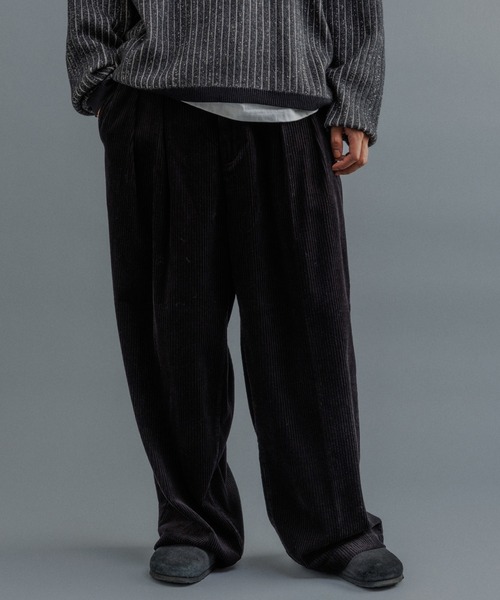 ADAM ET ROPE'（アダムエロペ）の「【WEB限定】2タック ワイドストレート ドカンパンツ / バギーパンツ /コーデュロイ / ユニセックス（その他パンツ・メンズ・ブラック/チャコールグレー/オフホワイト/ベージュ系その他・S/M/L）」の2枚目の写真