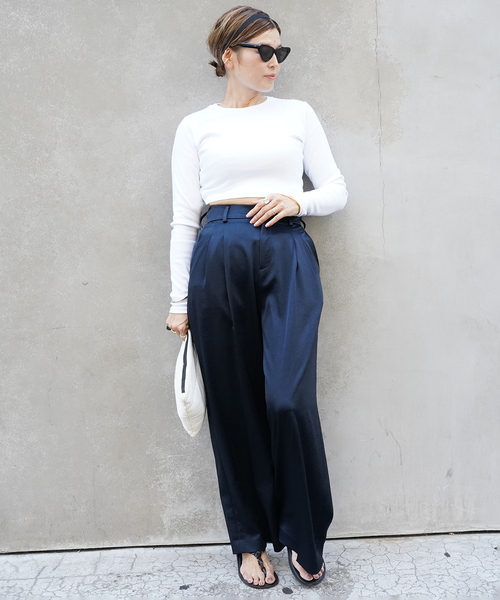 Deuxieme Classe（ドゥーズィエムクラス）の「Minimal Satin パンツ（スラックス・レディース・ネイビー/ホワイト・38/36/34）」の13枚目の写真