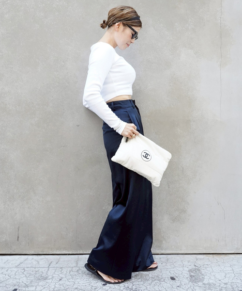 Deuxieme Classe（ドゥーズィエムクラス）の「Minimal Satin パンツ（スラックス・レディース・ネイビー/ホワイト・38/36/34）」の14枚目の写真