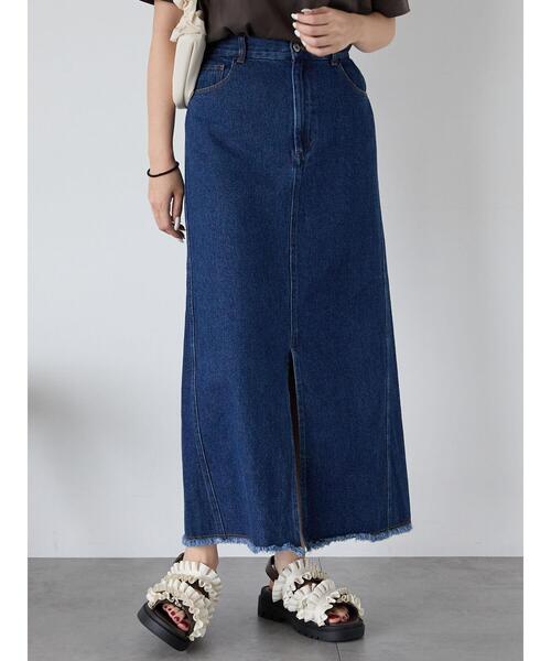 ehka sopo(エヘカソポ)の「フロントスリットデニムスカート(スカート・レディース・ネイビー/キナリ/ブルー・F)」の1枚目の写真