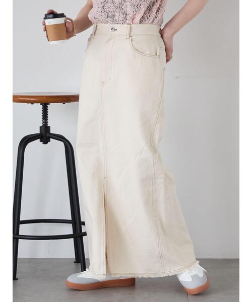 ehka sopo(エヘカソポ)の「フロントスリットデニムスカート(スカート・レディース・ネイビー/キナリ/ブルー・F)」の2枚目の写真