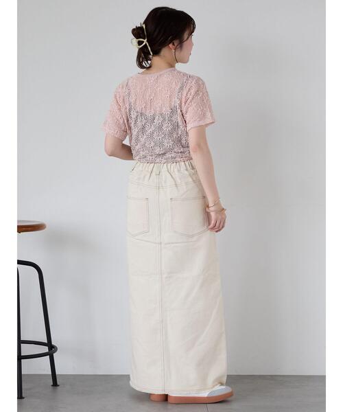 ehka sopo(エヘカソポ)の「フロントスリットデニムスカート(スカート・レディース・ネイビー/キナリ/ブルー・F)」の11枚目の写真