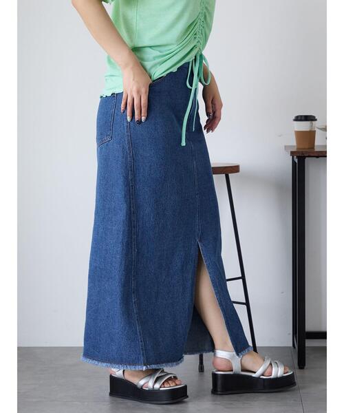 ehka sopo(エヘカソポ)の「フロントスリットデニムスカート(スカート・レディース・ネイビー/キナリ/ブルー・F)」の13枚目の写真