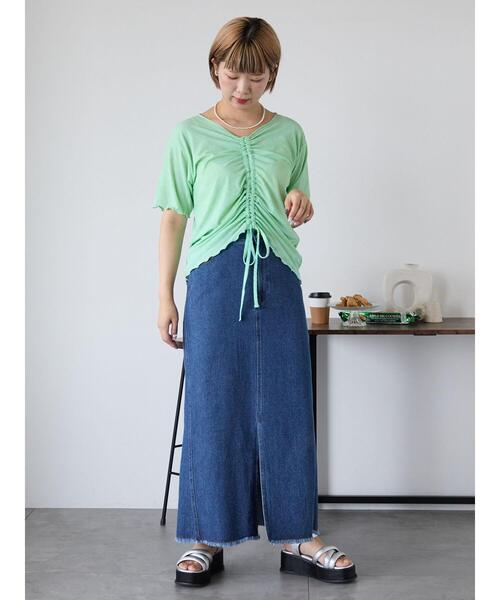 ehka sopo(エヘカソポ)の「フロントスリットデニムスカート(スカート・レディース・ネイビー/キナリ/ブルー・F)」の15枚目の写真