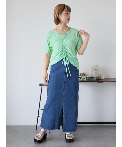 ehka sopo(エヘカソポ)の「フロントスリットデニムスカート(スカート・レディース・ネイビー/キナリ/ブルー・F)」の16枚目の写真