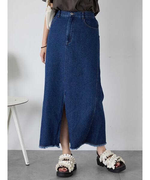 ehka sopo(エヘカソポ)の「フロントスリットデニムスカート(スカート・レディース・ネイビー/キナリ/ブルー・F)」の20枚目の写真