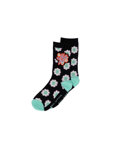 MILKFED.（ミルクフェド）の「FLOWER LOGO JACQUARD SOCKS（ソックス/靴下・レディース・ライトブルー/ブラック/オフホワイト・ONE SIZE）」の3枚目の写真