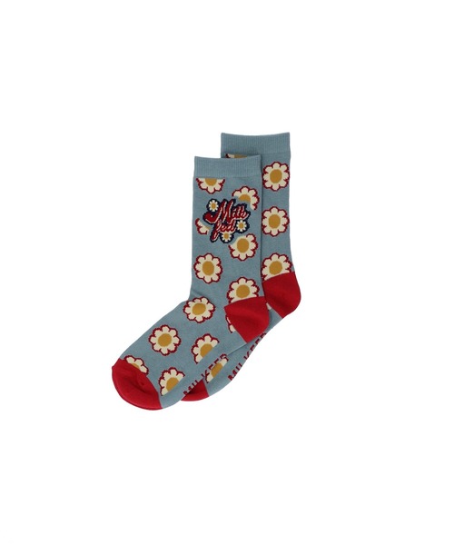 MILKFED.（ミルクフェド）の「FLOWER LOGO JACQUARD SOCKS（ソックス/靴下・レディース・ライトブルー/ブラック/オフホワイト・ONE SIZE）」の4枚目の写真
