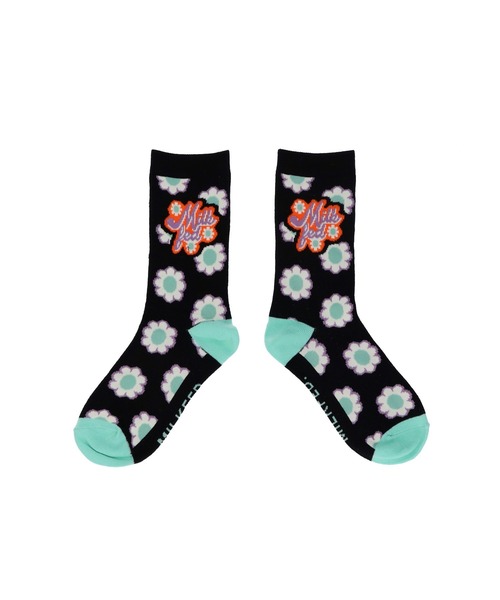 MILKFED.（ミルクフェド）の「FLOWER LOGO JACQUARD SOCKS（ソックス/靴下・レディース・ライトブルー/ブラック/オフホワイト・ONE SIZE）」の7枚目の写真