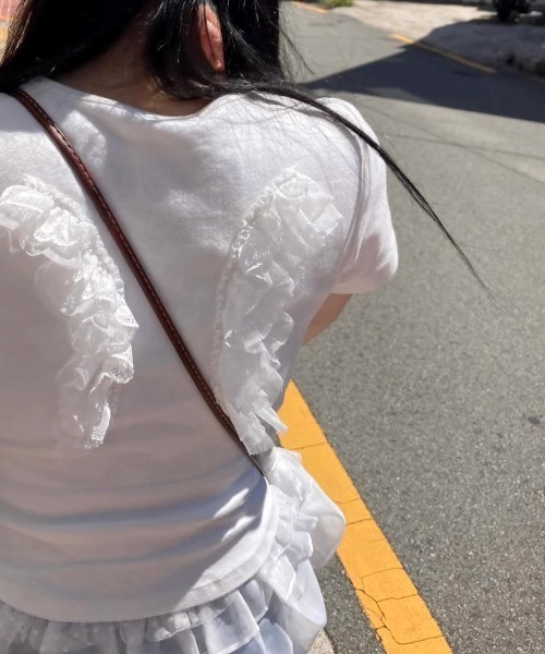 tシャツ A'GEM/9 × .kom 「.KOM/ドットケーオーエム」 背中レース 羽半袖Tシャツ レディース A'GEM/9 / エージェムナイン』ハイネック半袖Tシャツ A'GEM/9│A
