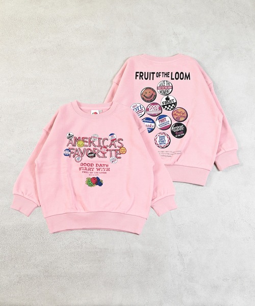 FRUIT OF THE LOOM（フルーツオブザルーム）の「【FRUIT OF THE LOOM】別注プリントトレーナー（スウェット・キッズ・ピンク/チャコール/オフホワイト・100/95/90/80/160/150/140/130/120/110）」の5枚目の写真