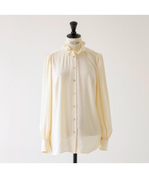DESIGNWORKS(デザインワークス)の「サテンネックフリルブラウス(シャツ/ブラウス・レディース・ブラック/オフホワイト・38)」の5枚目の写真