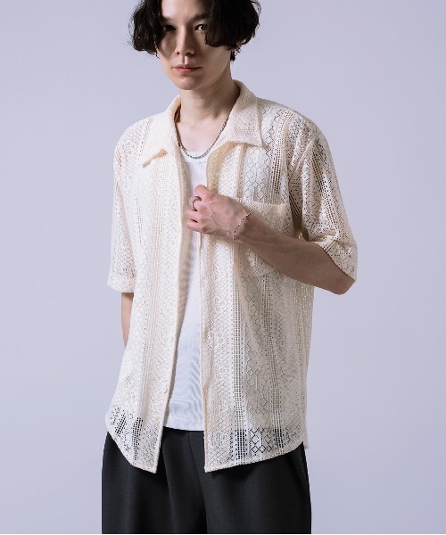 Crownor（クラウノアー）の「レース編み シャツ（シャツ/ブラウス・メンズ・ブラック/ホワイト・LARGE/MEDIUM）」の10枚目の写真