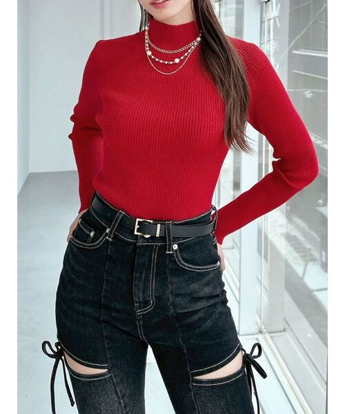 RESEXXY（リゼクシー）の「ハイネックベーシックニットトップス（ニット/セーター・レディース・ブラック/ホワイト/レッド/ベージュ・FREE）」の4枚目の写真