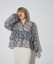 each（イーチ）の「フロッキードットフリルペプラムシアーブルゾン（ブルゾン）」