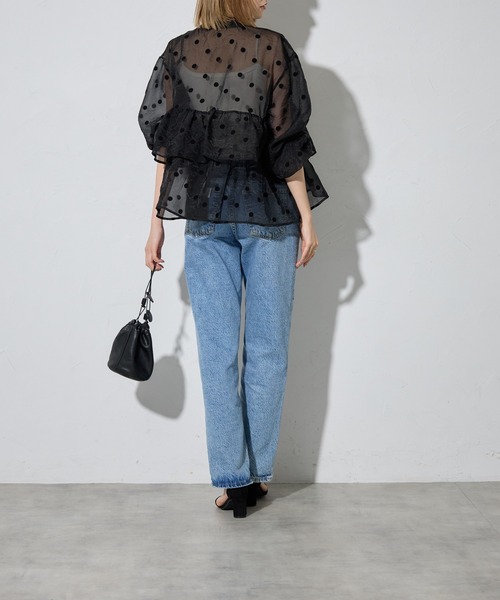 each（イーチ）の「フロッキードットフリルペプラムシアーブルゾン（ブルゾン・レディース・ブラック/グレー・FREE）」の18枚目の写真