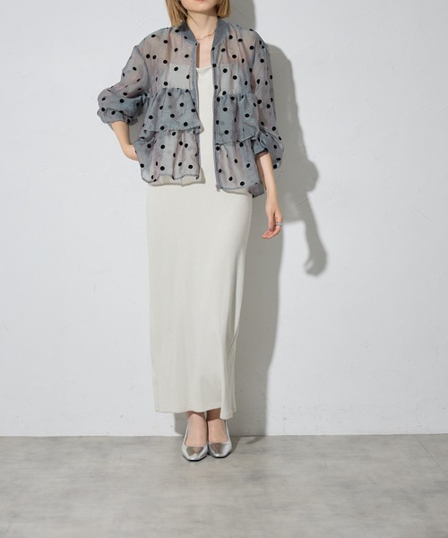 each（イーチ）の「フロッキードットフリルペプラムシアーブルゾン（ブルゾン・レディース・ブラック/グレー・FREE）」の17枚目の写真