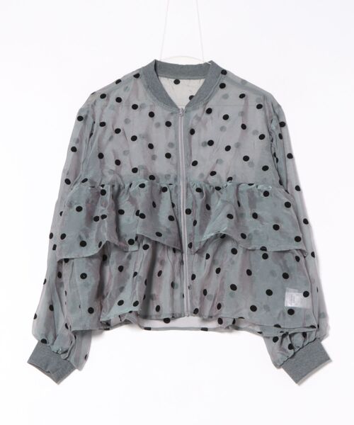each（イーチ）の「フロッキードットフリルペプラムシアーブルゾン（ブルゾン・レディース・ブラック/グレー・FREE）」の13枚目の写真