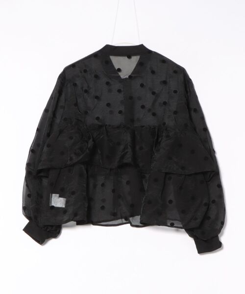 each（イーチ）の「フロッキードットフリルペプラムシアーブルゾン（ブルゾン・レディース・ブラック/グレー・FREE）」の10枚目の写真