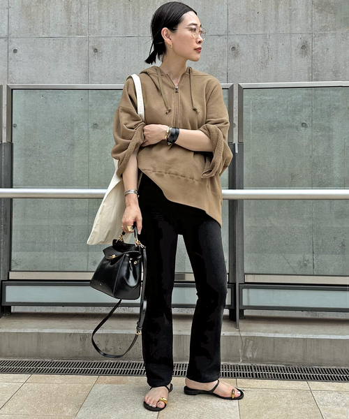 AP STUDIO（エーピーストゥディオ）の「ウールミックスハーフジップフーディ（Tシャツ/カットソー・レディース・チョコ/Olive ・FREE）」の13枚目の写真