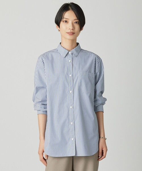 J.PRESS(ジェイプレス)の「エステネージュストライプ シャツ ブラウス(シャツ/ブラウス・レディース・ふじ色系2/ネイビー系1/ブラック系1・F)」の3枚目の写真