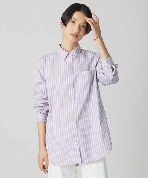 J.PRESS(ジェイプレス)の「エステネージュストライプ シャツ ブラウス(シャツ/ブラウス・レディース・ふじ色系2/ネイビー系1/ブラック系1・F)」の1枚目の写真