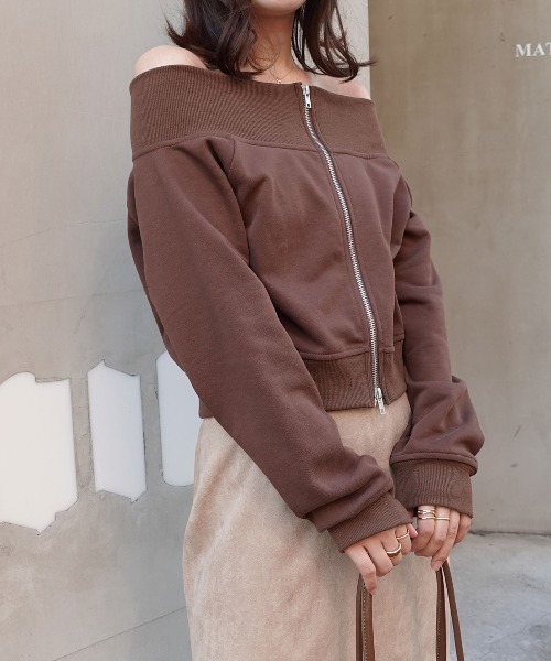 CORNERS（コーナーズ）の「スウェットＷジップオフショルトップス（Tシャツ/カットソー・レディース・ブラック/グレー/ブラウン/アイボリー・M）」の8枚目の写真