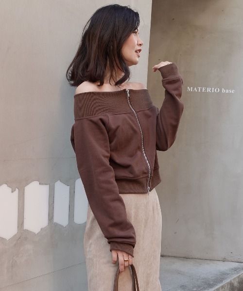 CORNERS（コーナーズ）の「スウェットＷジップオフショルトップス（Tシャツ/カットソー・レディース・ブラック/グレー/ブラウン/アイボリー・M）」の9枚目の写真