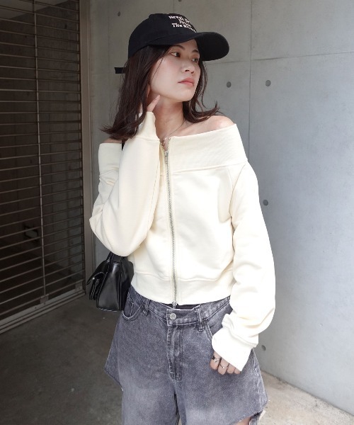 CORNERS（コーナーズ）の「スウェットＷジップオフショルトップス（Tシャツ/カットソー・レディース・ブラック/グレー/ブラウン/アイボリー・M）」の16枚目の写真