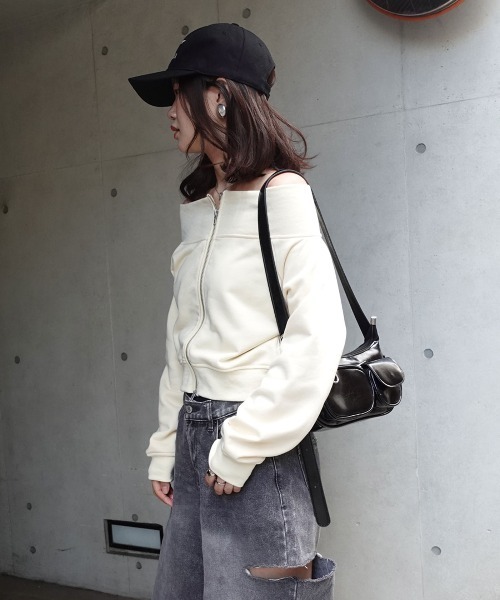 CORNERS（コーナーズ）の「スウェットＷジップオフショルトップス（Tシャツ/カットソー・レディース・ブラック/グレー/ブラウン/アイボリー・M）」の18枚目の写真