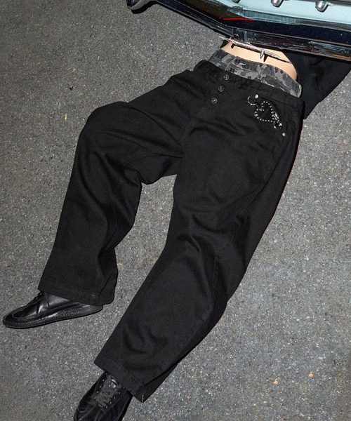 OY(オーワイ)の「『OY/オーワイ』LAYERED WAIST WIDE VOLUME PANTS/ブラックレイヤードウエストワイドボリュームパンツ(デニムパンツ・レディース・ブラック・S/M/L)」の4枚目の写真