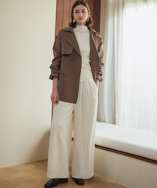 LOWO(ロワ)の「トレンチコート ミドル丈 ハーフコート 秋 冬(トレンチコート・レディース・ライトベージュ/ブラック/キャメル/ブラウン・L/M)」の5枚目の写真