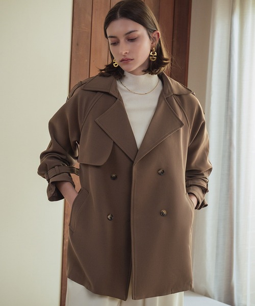 LOWO(ロワ)の「トレンチコート ミドル丈 ハーフコート 秋 冬(トレンチコート・レディース・ライトベージュ/ブラック/キャメル/ブラウン・L/M)」の6枚目の写真