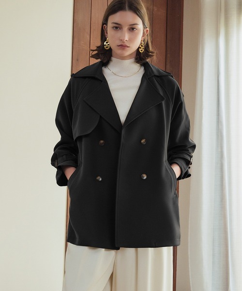 LOWO(ロワ)の「トレンチコート ミドル丈 ハーフコート 秋 冬(トレンチコート・レディース・ライトベージュ/ブラック/キャメル/ブラウン・L/M)」の13枚目の写真