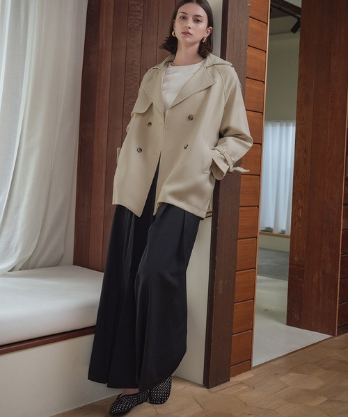 LOWO(ロワ)の「トレンチコート ミドル丈 ハーフコート 秋 冬(トレンチコート・レディース・ライトベージュ/ブラック/キャメル/ブラウン・L/M)」の16枚目の写真