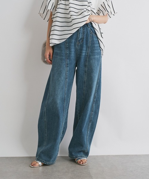 un dix cors(アンディコール)の「《着るだけでこなれ感》フロント切替カーブデニムパンツ(デニムパンツ・レディース・ブルー・M/L)」の3枚目の写真