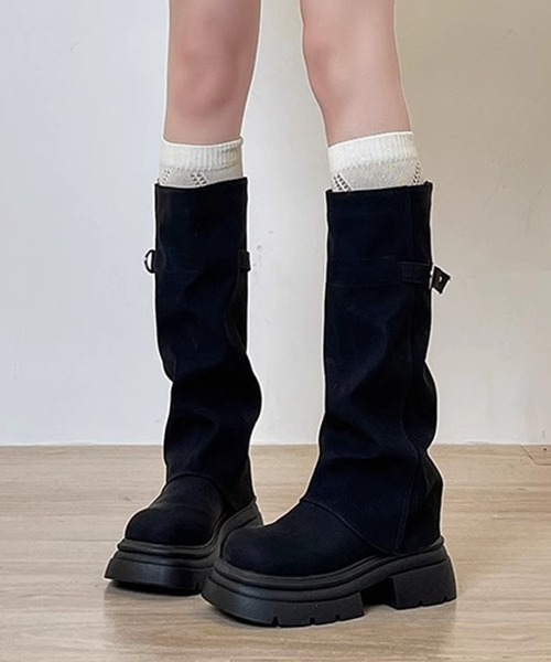 Lace Ladies(レースレディース)の「スエード調 ルーズ カバー ロング ブーツ(ブーツ・レディース・ブラック・23cm/23.5cm/24cm/24.5cm/25cm/22.5cm)」の10枚目の写真