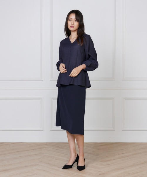 INED（イネド）の「トリアセバックサテンジョーゼット フレアスカート【セットアップ対応】（スーツスカート・レディース・ネイビー/サンドグレー・7号/9号/11号/5号）」の7枚目の写真